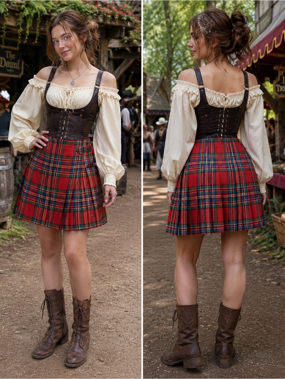 Vintage 1950s 60s Scottish Tartan Wool Kilt Skirt Women XXS XS Red Plaid